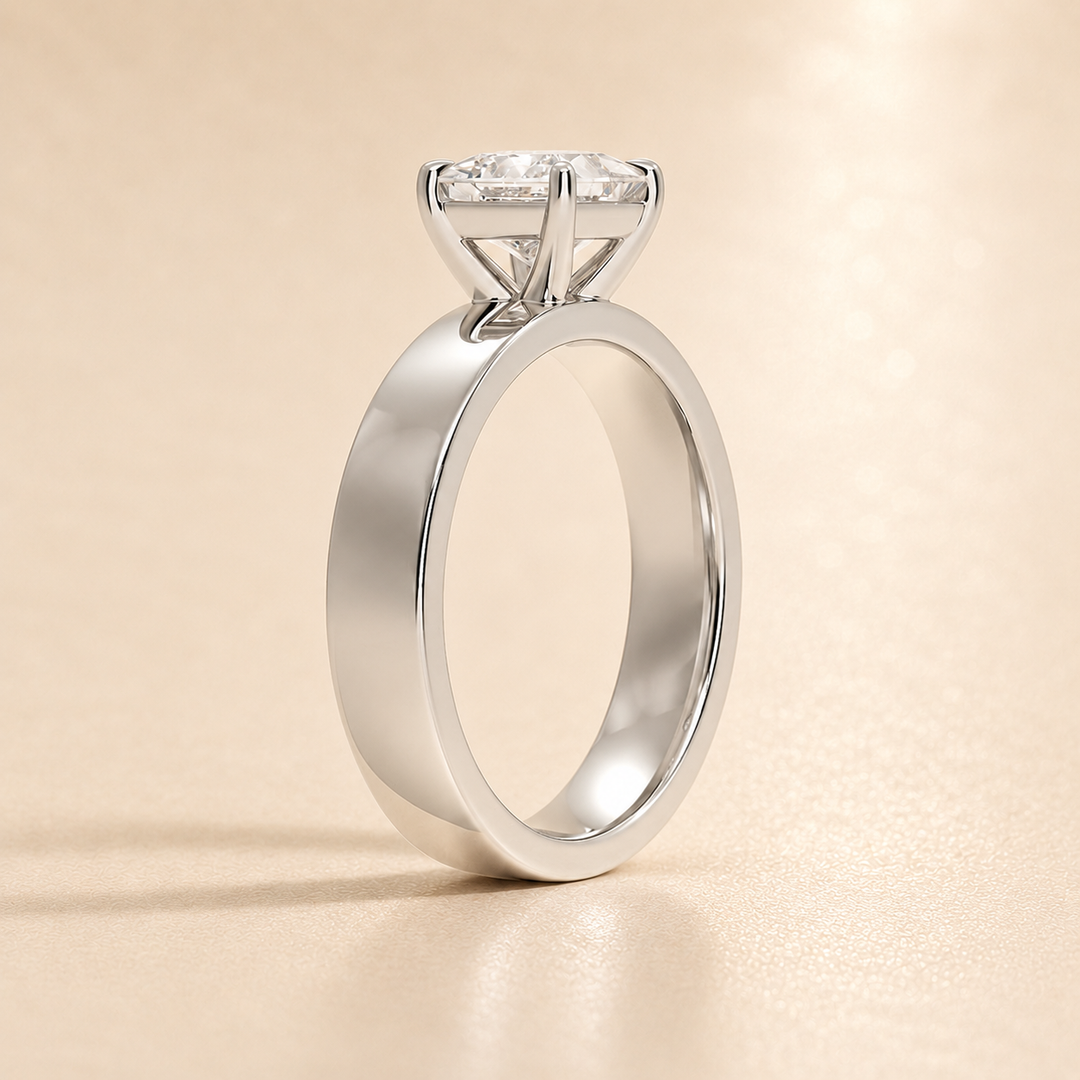 4mm Cigar band Prong set Solitaire Ring in Silver