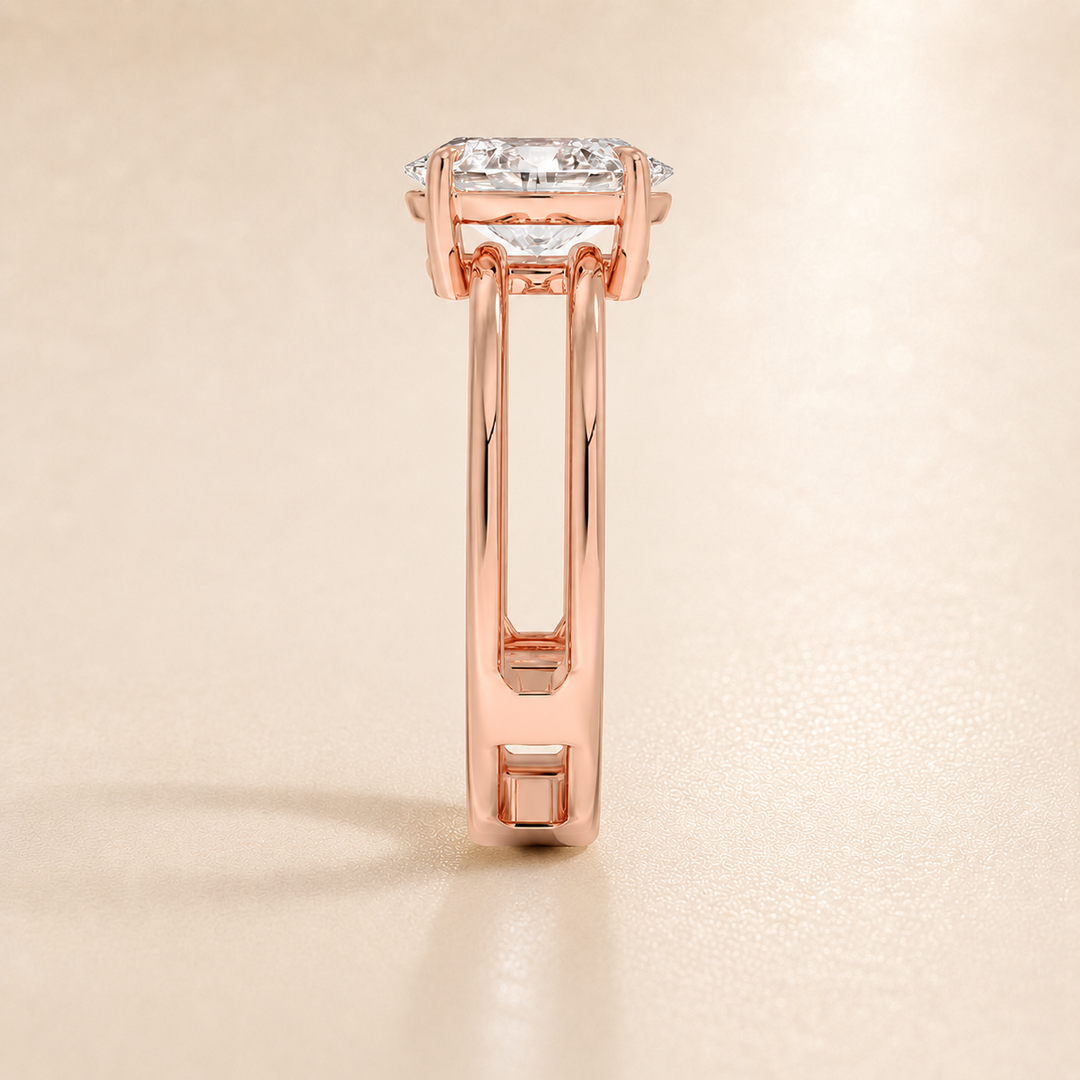Open Double Band Solitaire Ring in Rose Gold