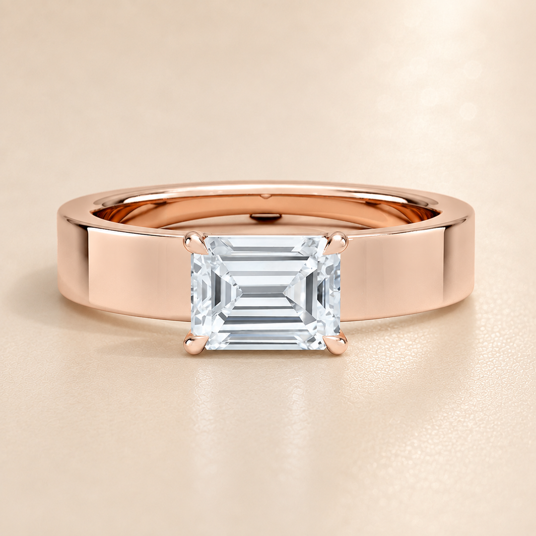 4mm Cigar band East-west Solitaire Ring in Rose Gold