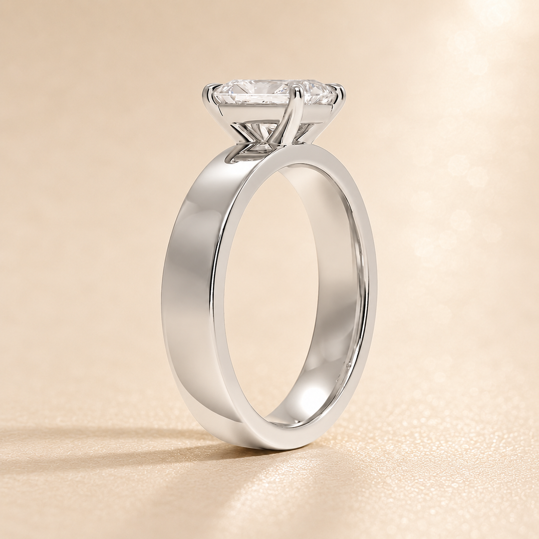 4mm Cigar band Prong set Solitaire Ring in Silver