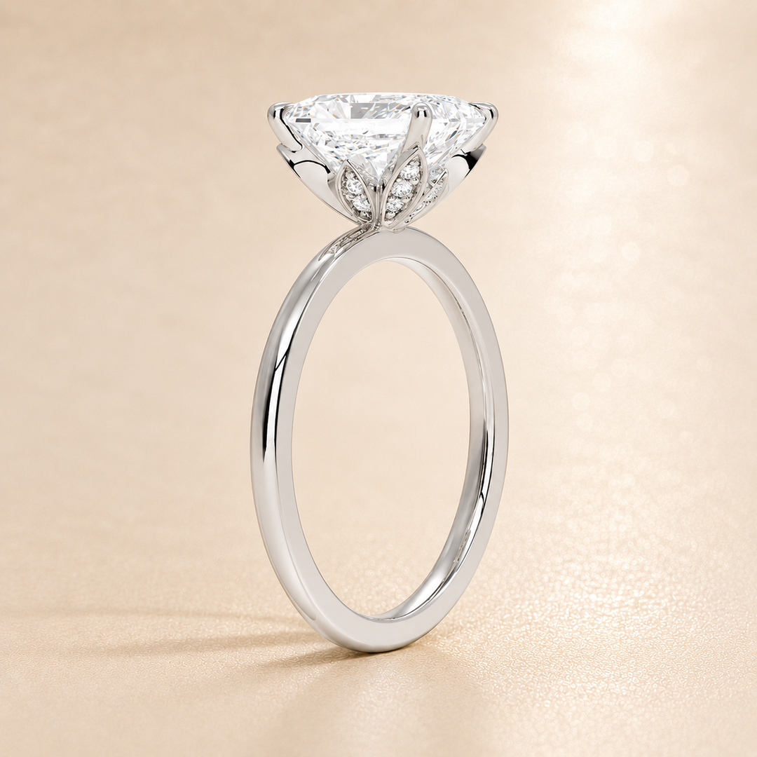 Hidden Petal Solitaire Ring in Silver