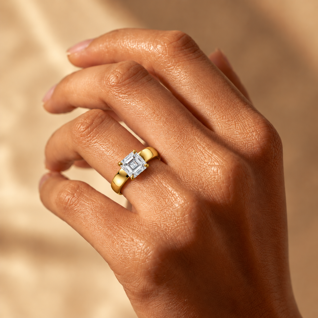 4mm Cigar band Prong set Solitaire Ring in Yellow Gold
