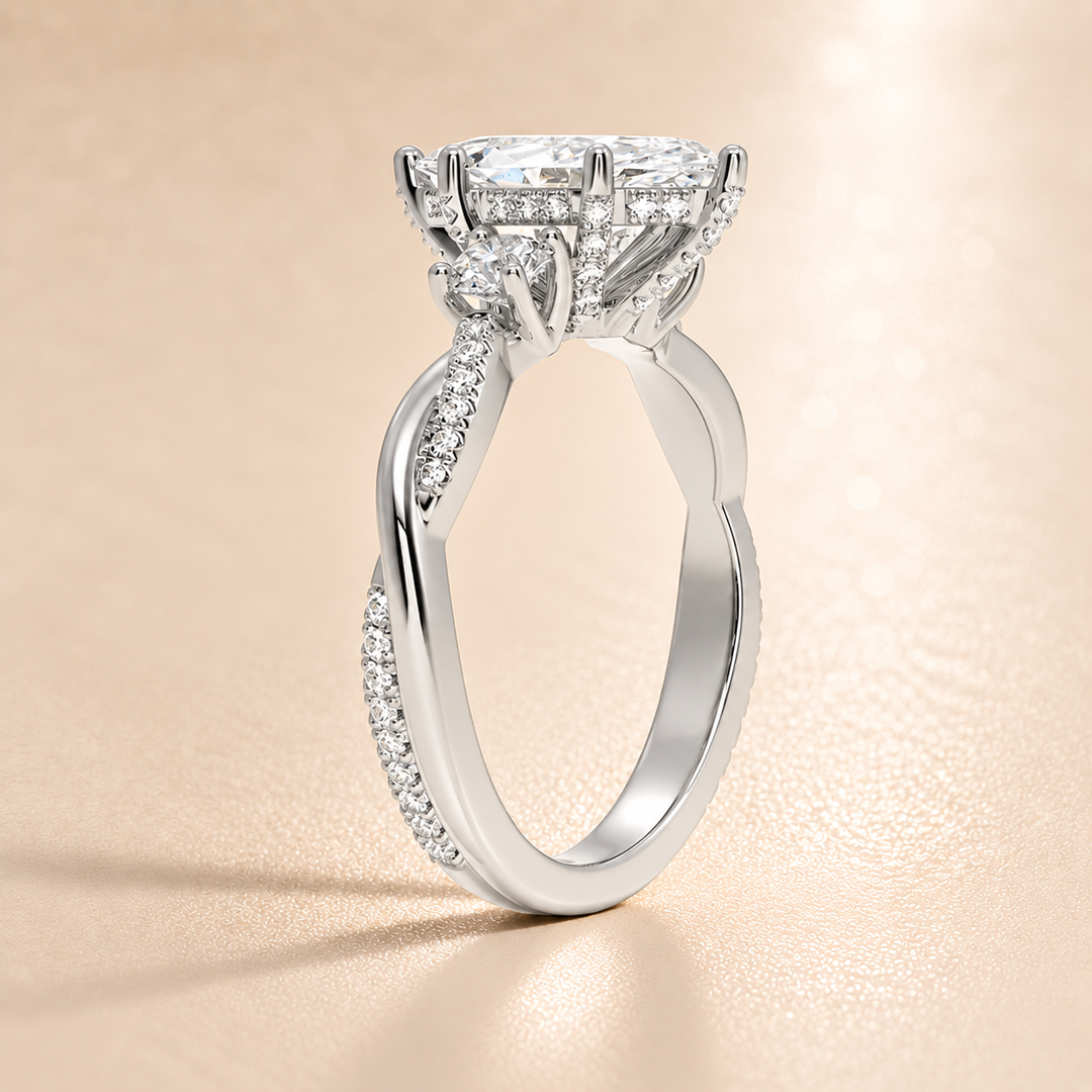Twisted Vine Band Three Stone Ring in Silver