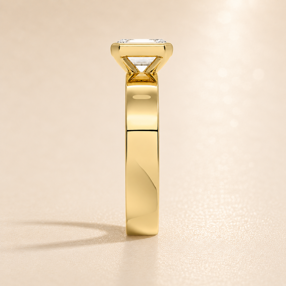4mm Cigar band Bezel set Solitaire Ring in Yellow Gold