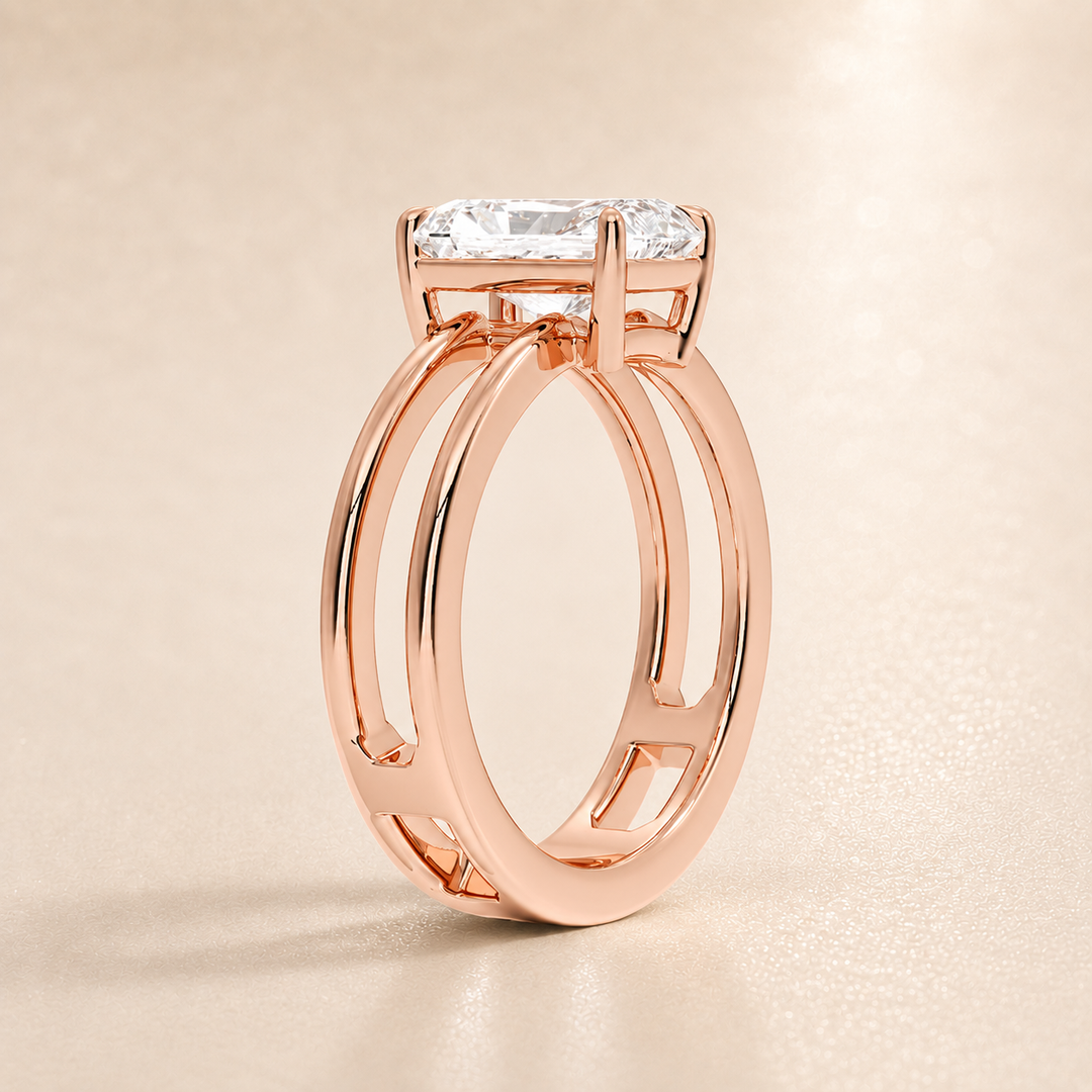 Open Double Band Solitaire Ring in Rose Gold