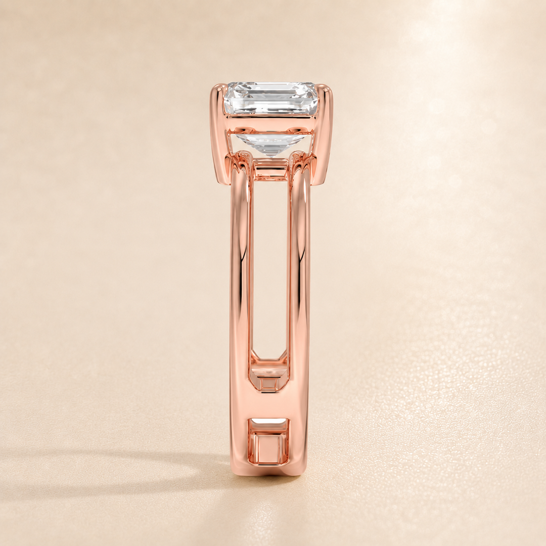 Open Double Band Solitaire Ring in Rose Gold