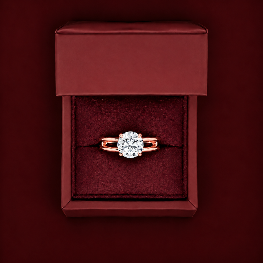 Open Double Band Solitaire Ring in Rose Gold