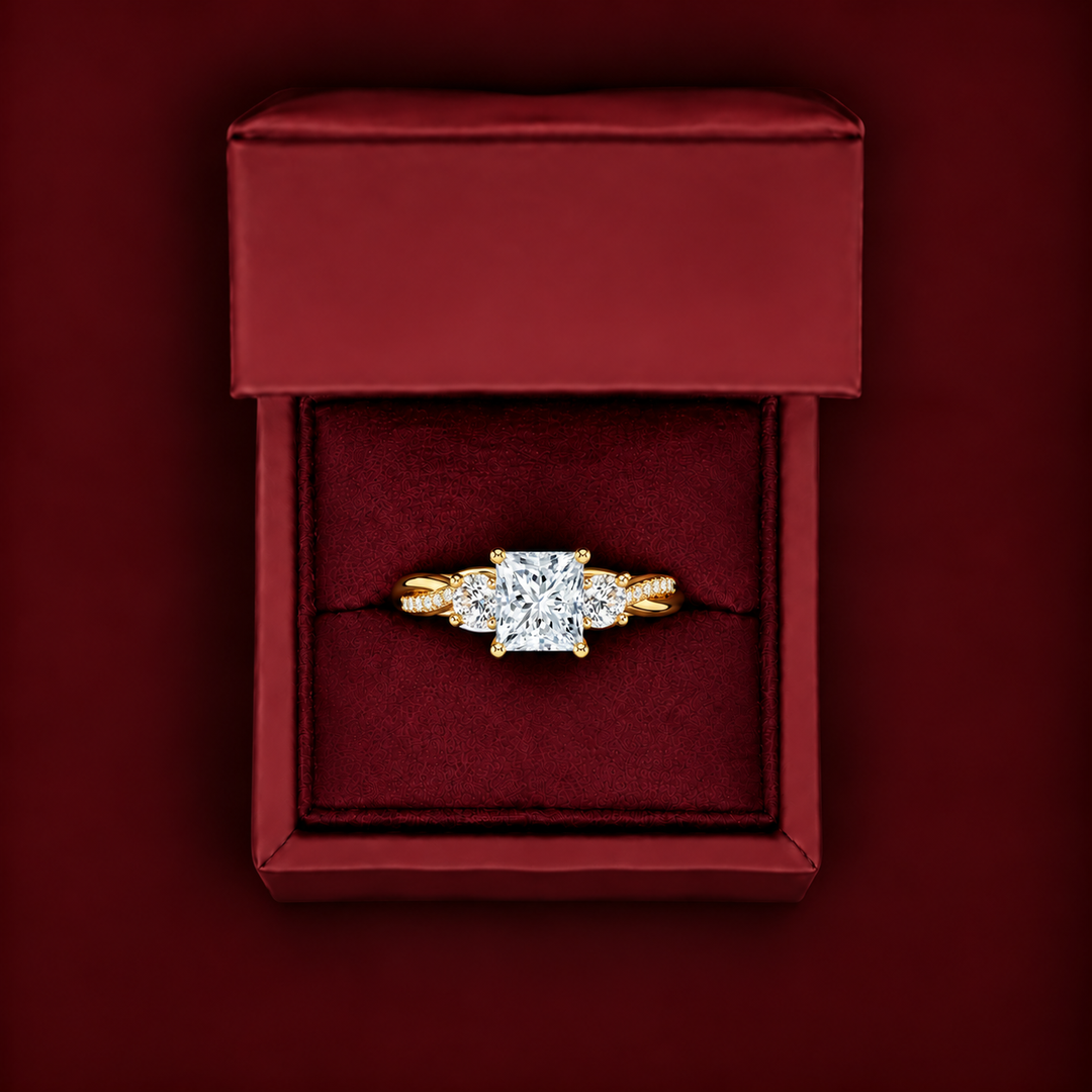 Twisted Vine Band Three Stone Ring in Yellow Gold