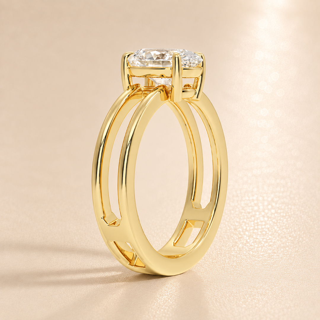 Open Double Band Solitaire Ring in Yellow Gold