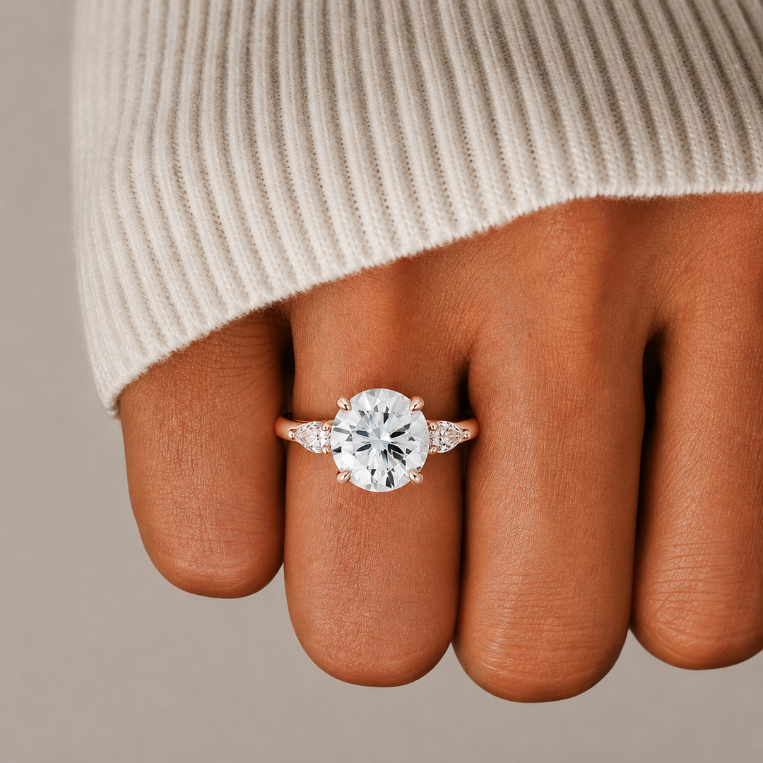 Accents Triology Engagement Ring in Rose Gold