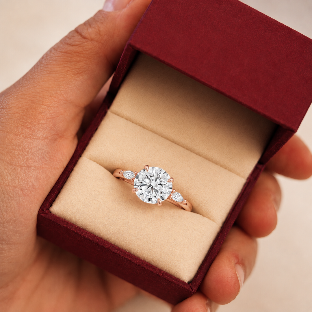 Accents Triology Engagement Ring in Rose Gold