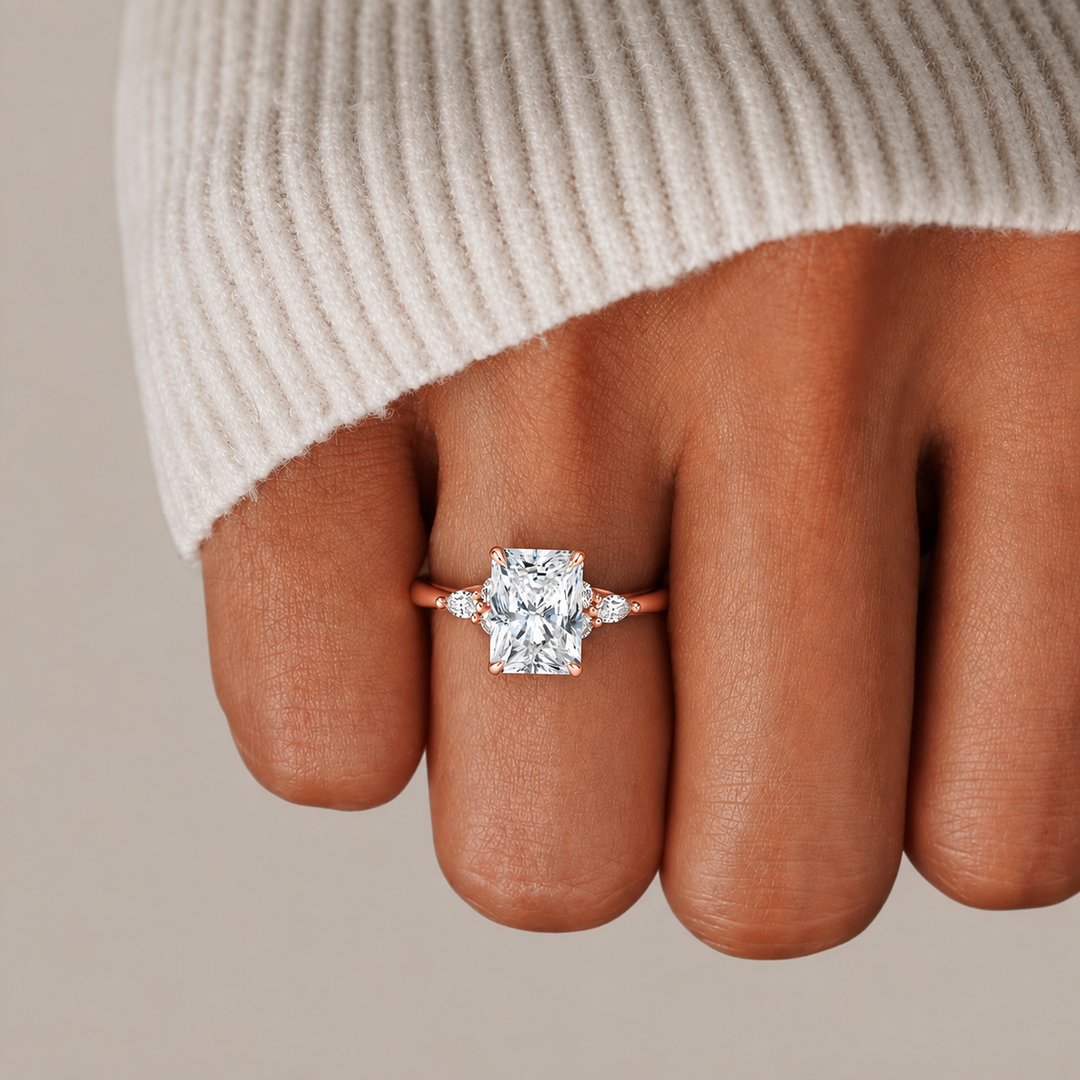 Accents Triology Engagement Ring in Rose Gold