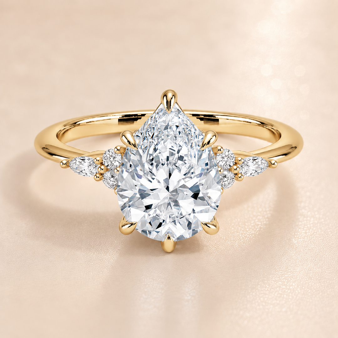 Accents Triology Engagement Ring in Yellow Gold