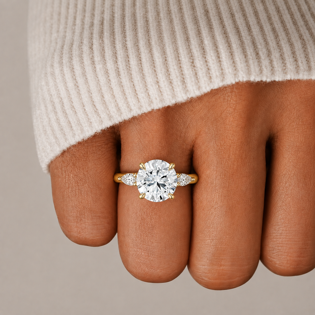 Accents Triology Engagement Ring in Yellow Gold